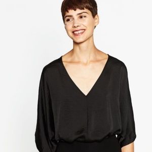 Zara Black Satin Kimono Bodysuit